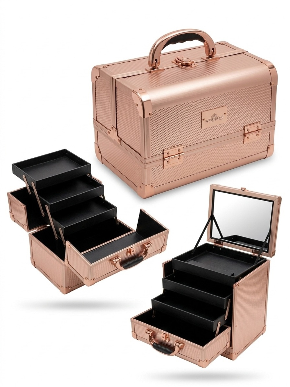 Impressions Rose Gold Makeup Organizer Case with Mirror